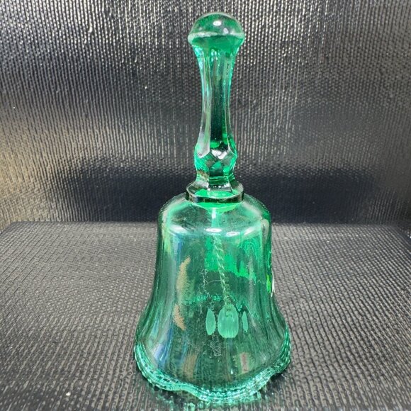 Vintage Illinois State Green Glass Bell Applied Flowers Glassware Figurine Decor - Picture 8 of 9